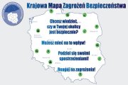 na zdjęciu jest mapa Polski z napisem promującym aplikację Krajową Mapę Zagrożeń Bezpieczeństwa