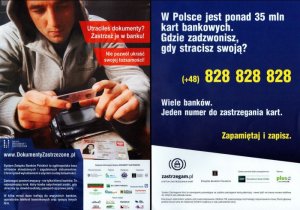 zdjęcie plakatu z informacją numeru telefonu w przypadku utraty karty bankomatowej