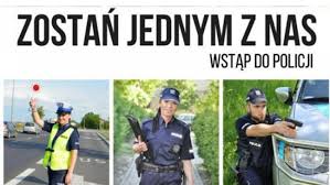 na zdjęciu widnieje napis &quot;zostań jednym z nas&quot; i widnieją postacie umundurowanych funkcjonariuszy policji